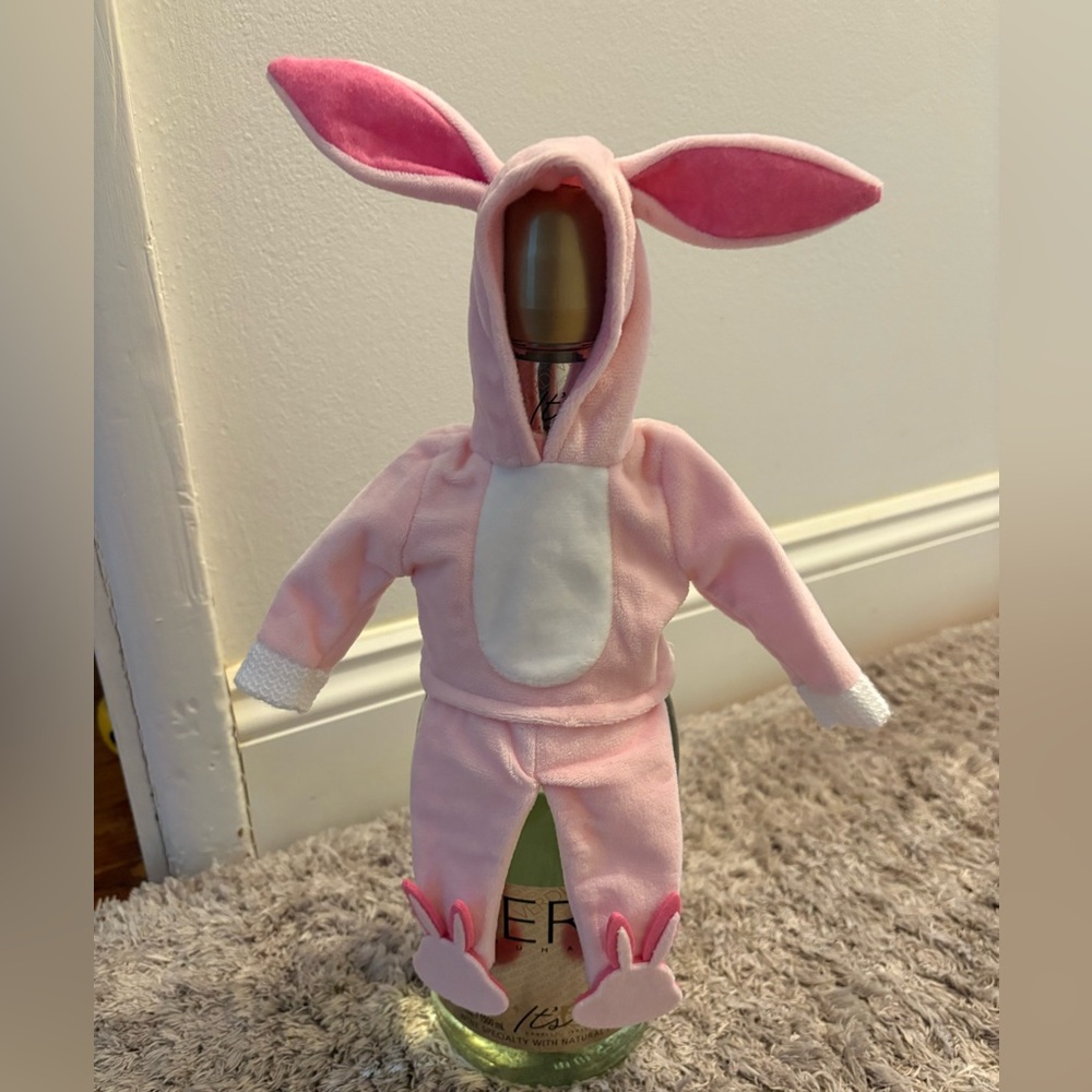 Ralphie pink bunny suit wine or alcohol bottle cover.